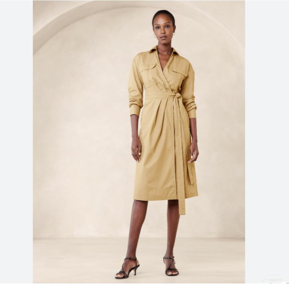 Banana Republic Poplin Midi Shirtdress 100% Cotton in New British Khaki Size XS